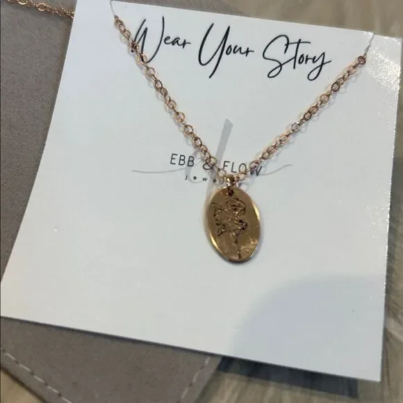 Ebb & Flow 14k Rose Gold Filled Necklace Birth Flower June Rose Stamped Pendant - Picture 2 of 7